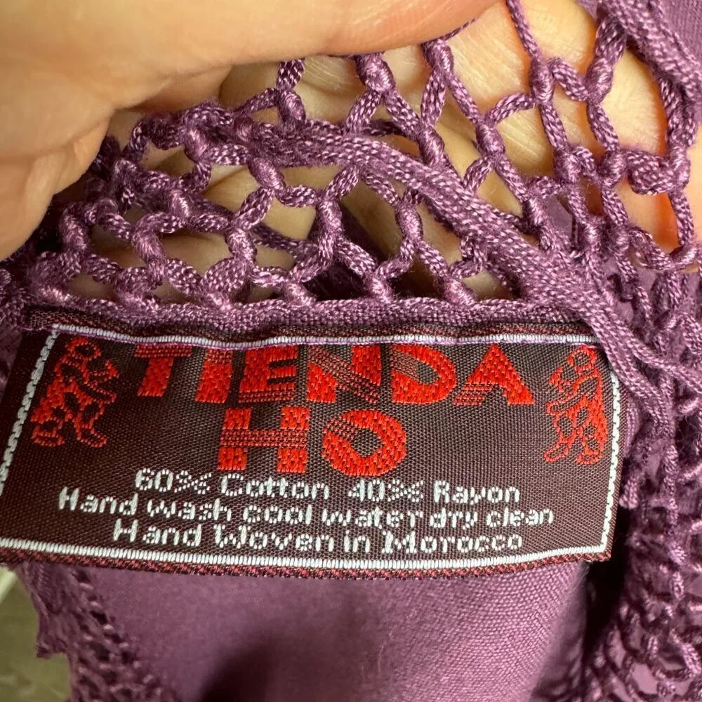 TIENDA HO MOROCCAN SCARF  Hand Woven Purple Fringe 40